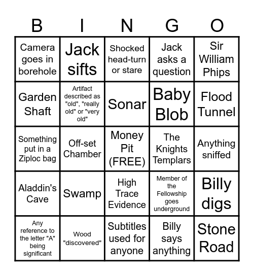 Curse of Oak Island Bingo Card