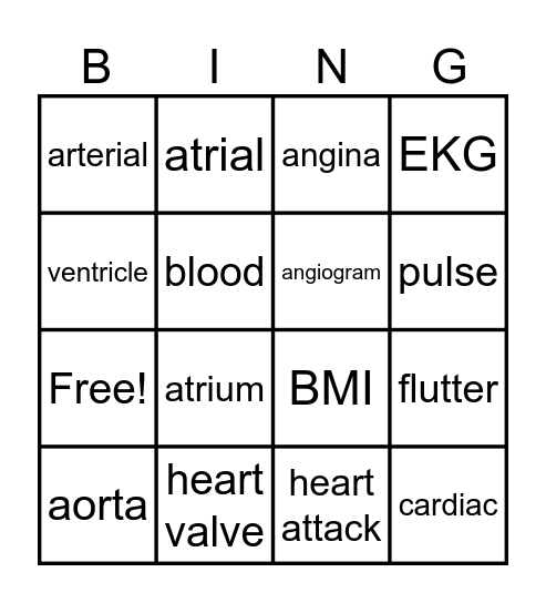 Healthy Heart Bingo Card