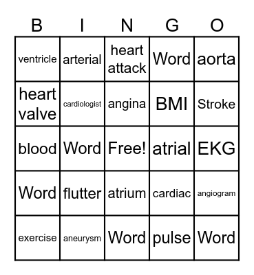 Healthy Heart Bingo Card