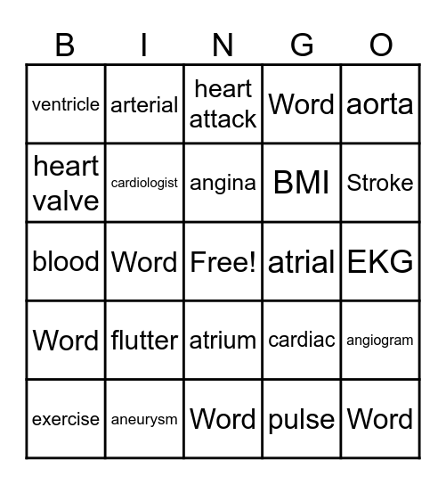 Healthy Heart Bingo Card