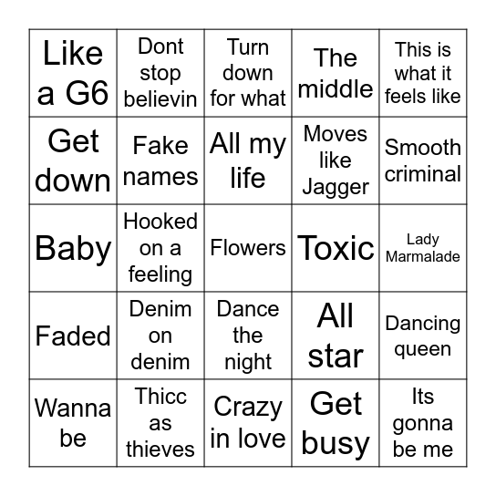 Dance music 2024 Bingo Card