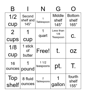 CULINARY COOK Bingo Card