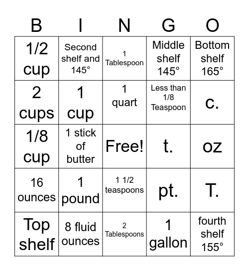 CULINARY COOK Bingo Card