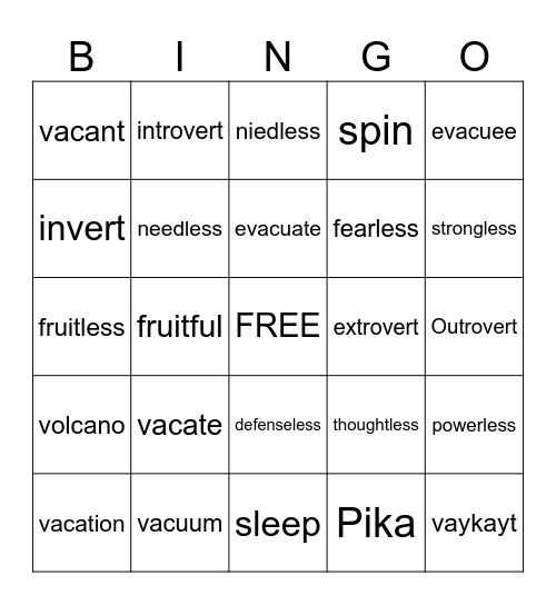 Untitled Bingo Card