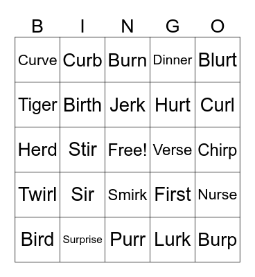 ir, ur, er BINGO! Bingo Card