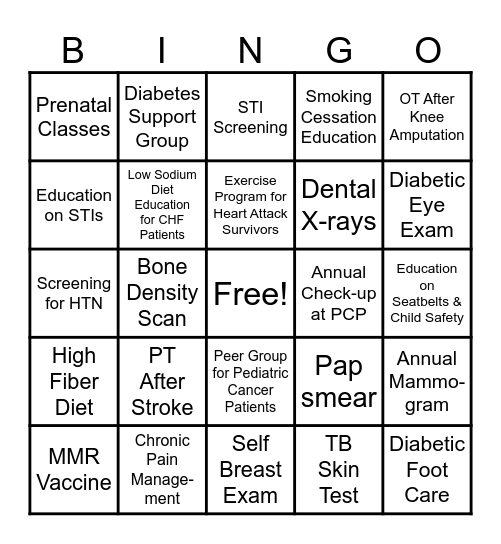 LEVELS OF PREVENTION Bingo Card