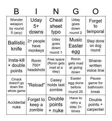 Zombies Easter Egg Bingo Card