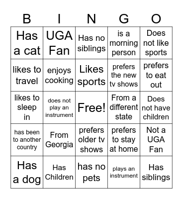 Get To Know You Bingo Card