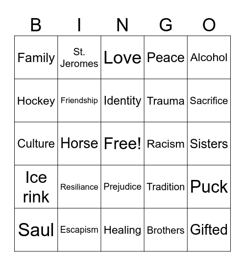 Indian Horse Bingo Card