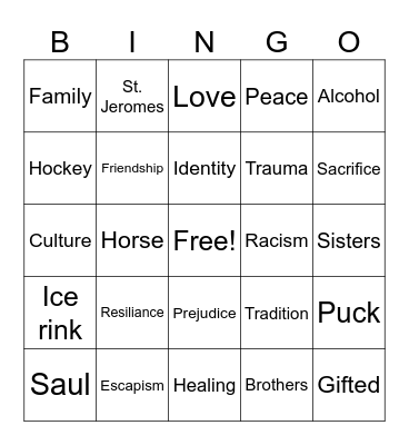 Indian Horse Bingo Card