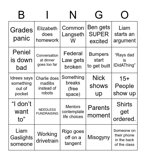 Build Season Week 2 Bingo Card