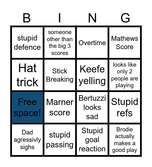 Maple Leafs bingo Card