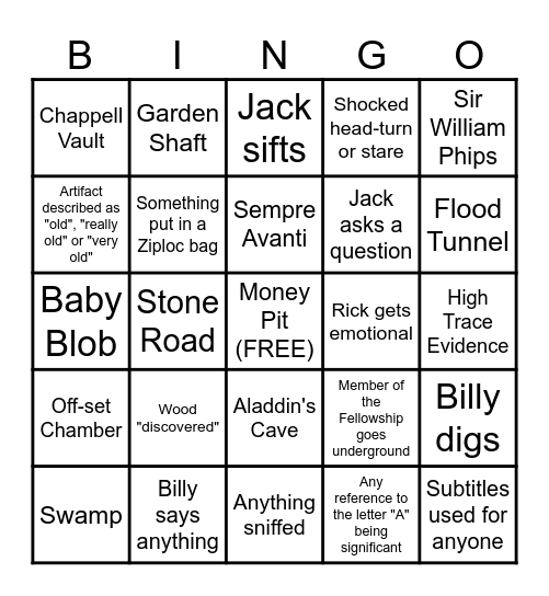 Curse of Oak Island Bingo Card