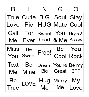 Happy Valentines Bingo Card