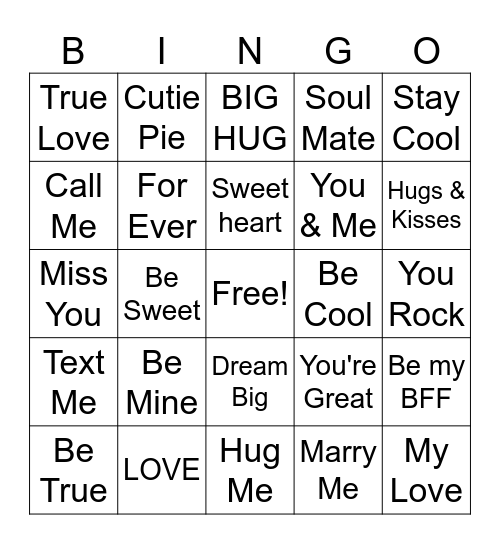 Happy Valentines Bingo Card