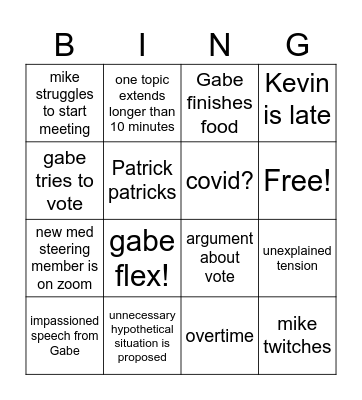 CFC Board Meeting Bingo Card