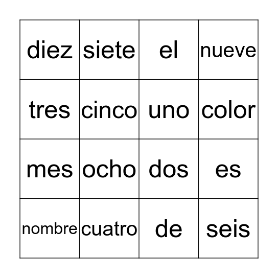 Números Bingo Card