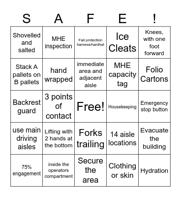 Menasha Safety Bingo Card