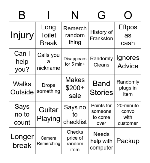 Greg S Bingo Card