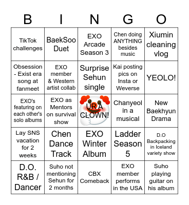 2024 EXOcord Bingo Card