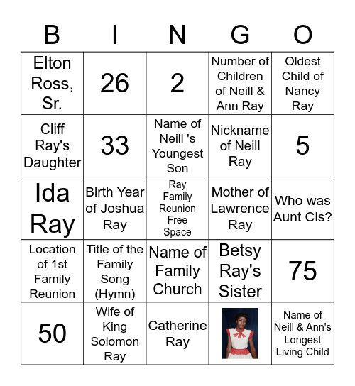 Ray Family Bingo Card