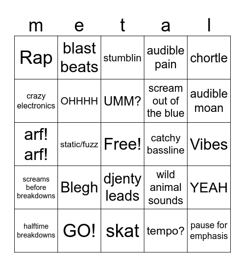 metal tropes Bingo Card