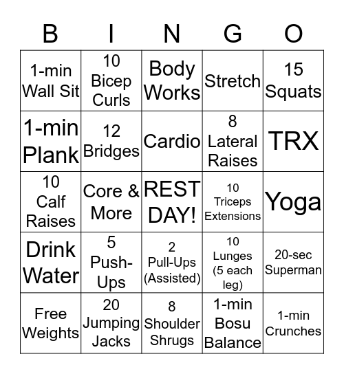 FERC Fitness Center Bingo Card