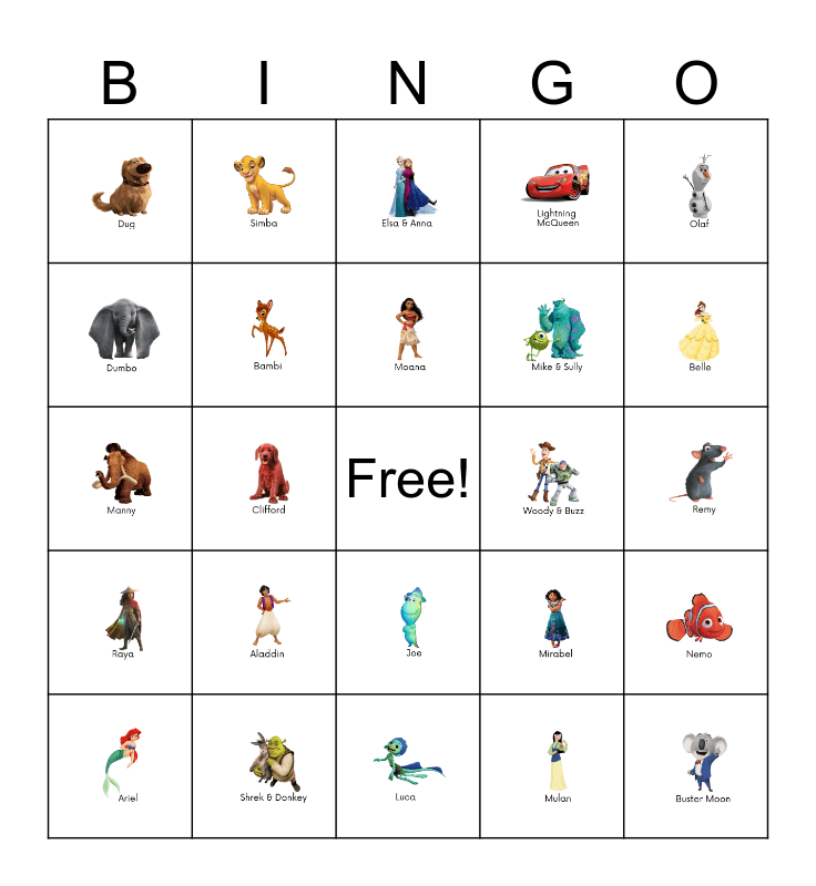 Disney Characters Bingo Card