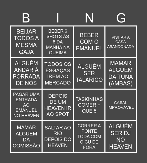 BINGO DOS ESGAÇAS Bingo Card