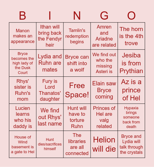 Flame & Shadow Theories Bingo Card