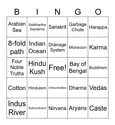 Ancient India Bingo Card