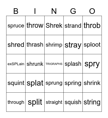 Trigraphs/lesson 36 Bingo Card