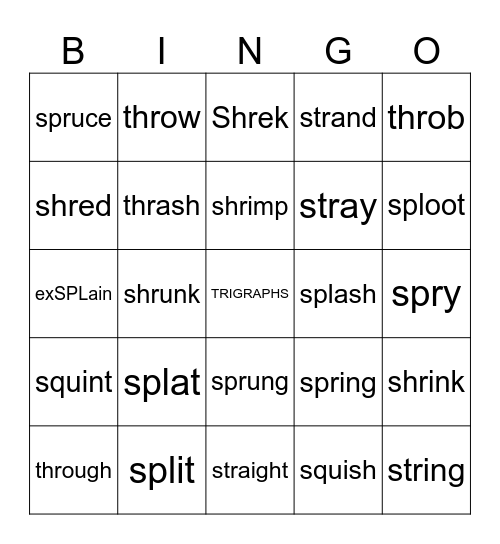 Trigraphs/lesson 36 Bingo Card