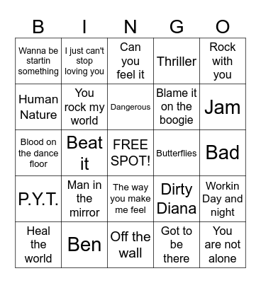 Michael Jackson hits Bingo Card