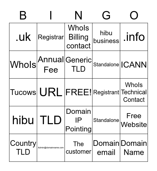 hibu Domain Bingo Card