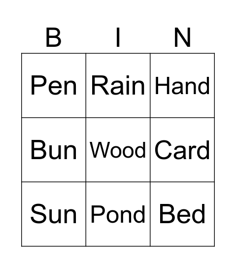 Ending Sound 'n' and 'd' Bingo Card