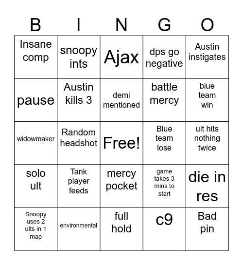 BAD SCRIM Bingo Card