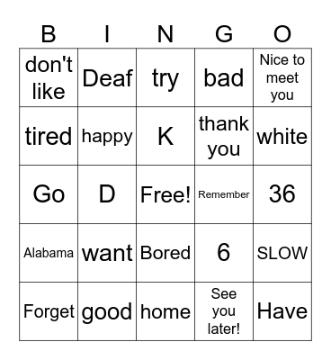 ASL Bingo Card