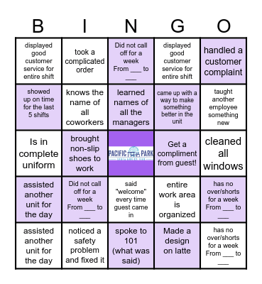 Coffeebean Bingo!! Bingo Card