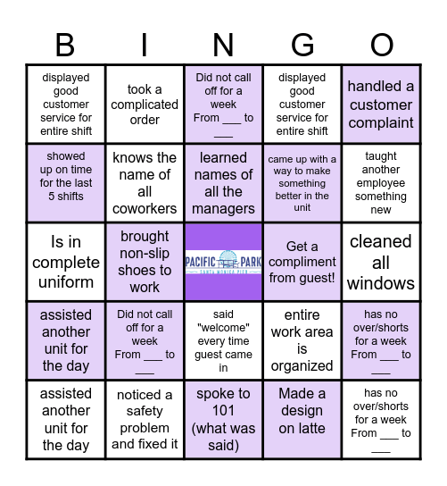 Coffeebean Bingo!! Bingo Card