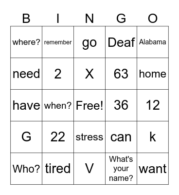 ASL Bingo Card