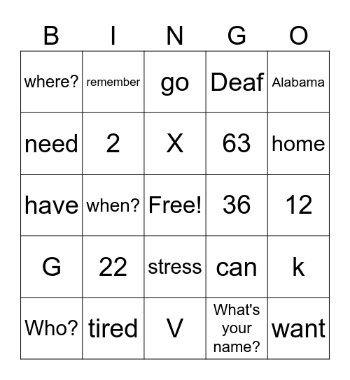 ASL Bingo Card