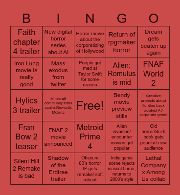 Lilli’s 2024 Media/Entertainment Bingo Card