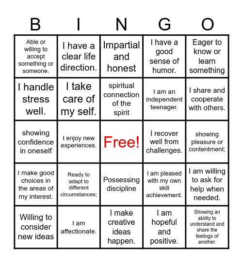 MY JOURNEY TO A STRONGER ME Bingo Card