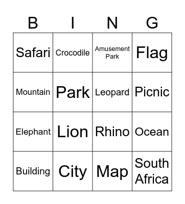 South Africa Bingo Card