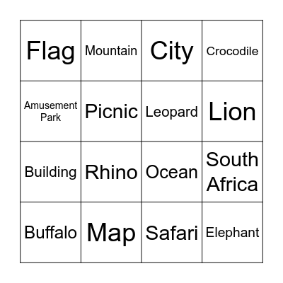 South Africa Bingo Card