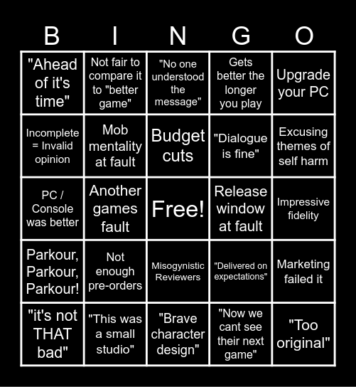 Forspoken Review Bad  Excuses BINGO! Bingo Card