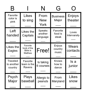 Intervarsity Bingo Card