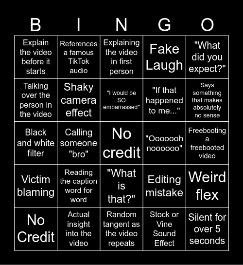 SSSniperwolf Bingo Card