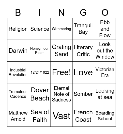 Dover Beach Bingo Card